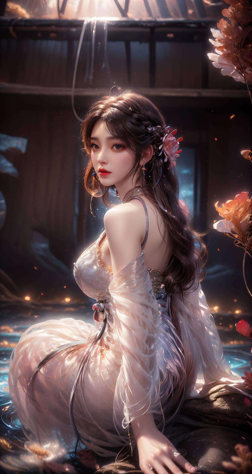 梦幻光影交织火灵儿拥抱壁纸