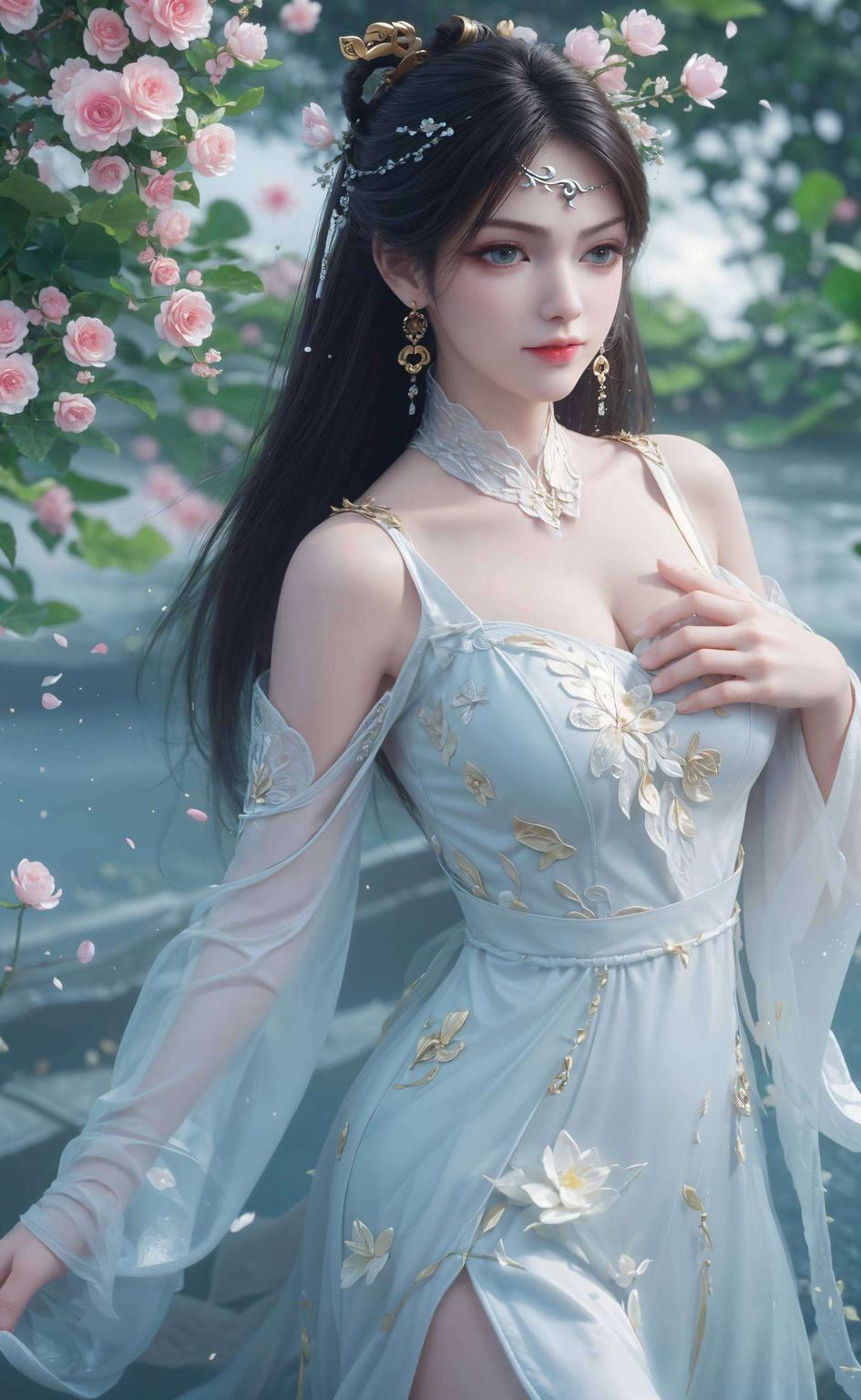 以虚拟女神金瓶儿的清新形象为主题细腻描绘
