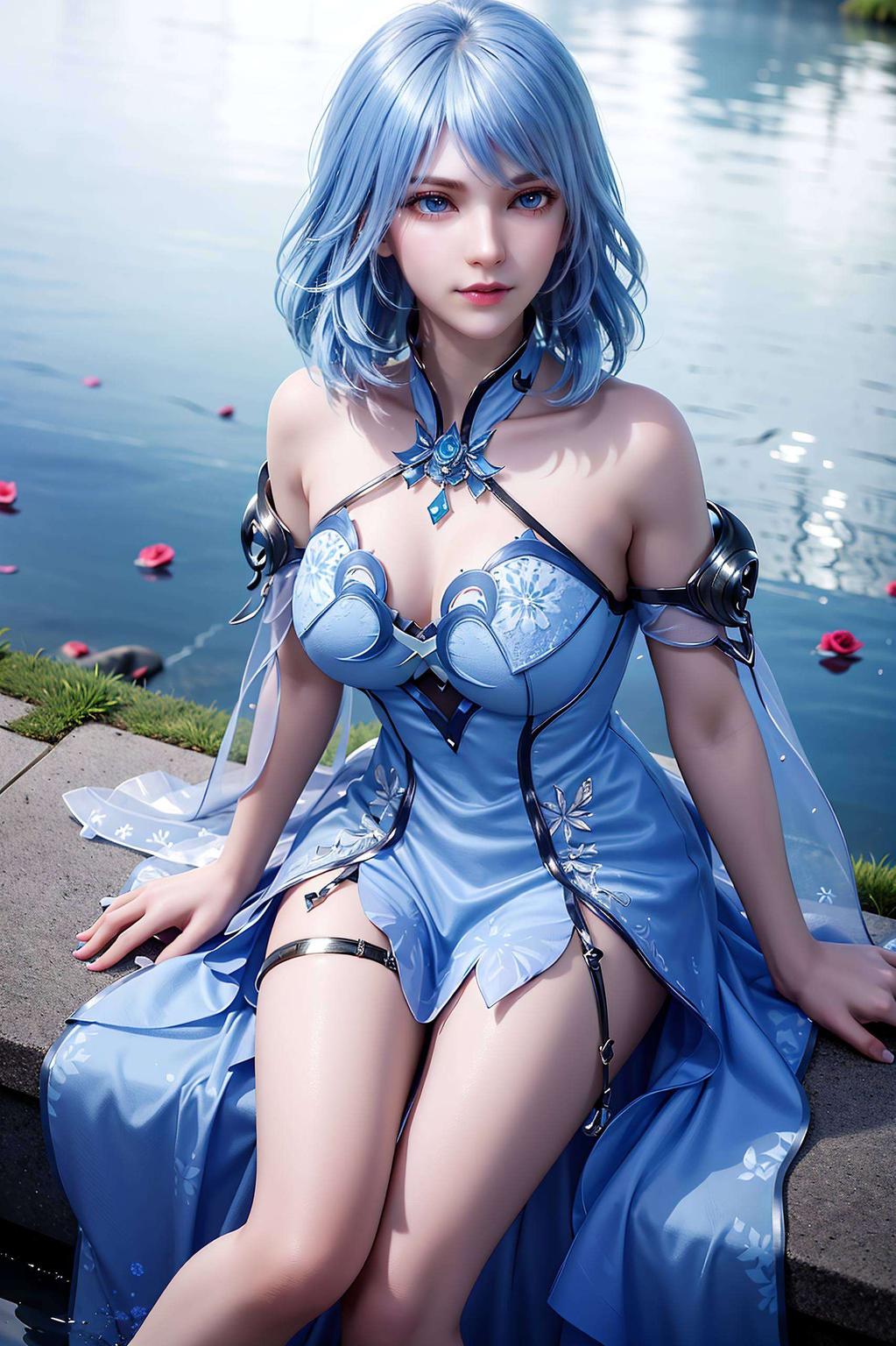 今天给大家带来超高清的动漫壁纸秀！这位美少女水冰儿冰蓝色的长发飘逸