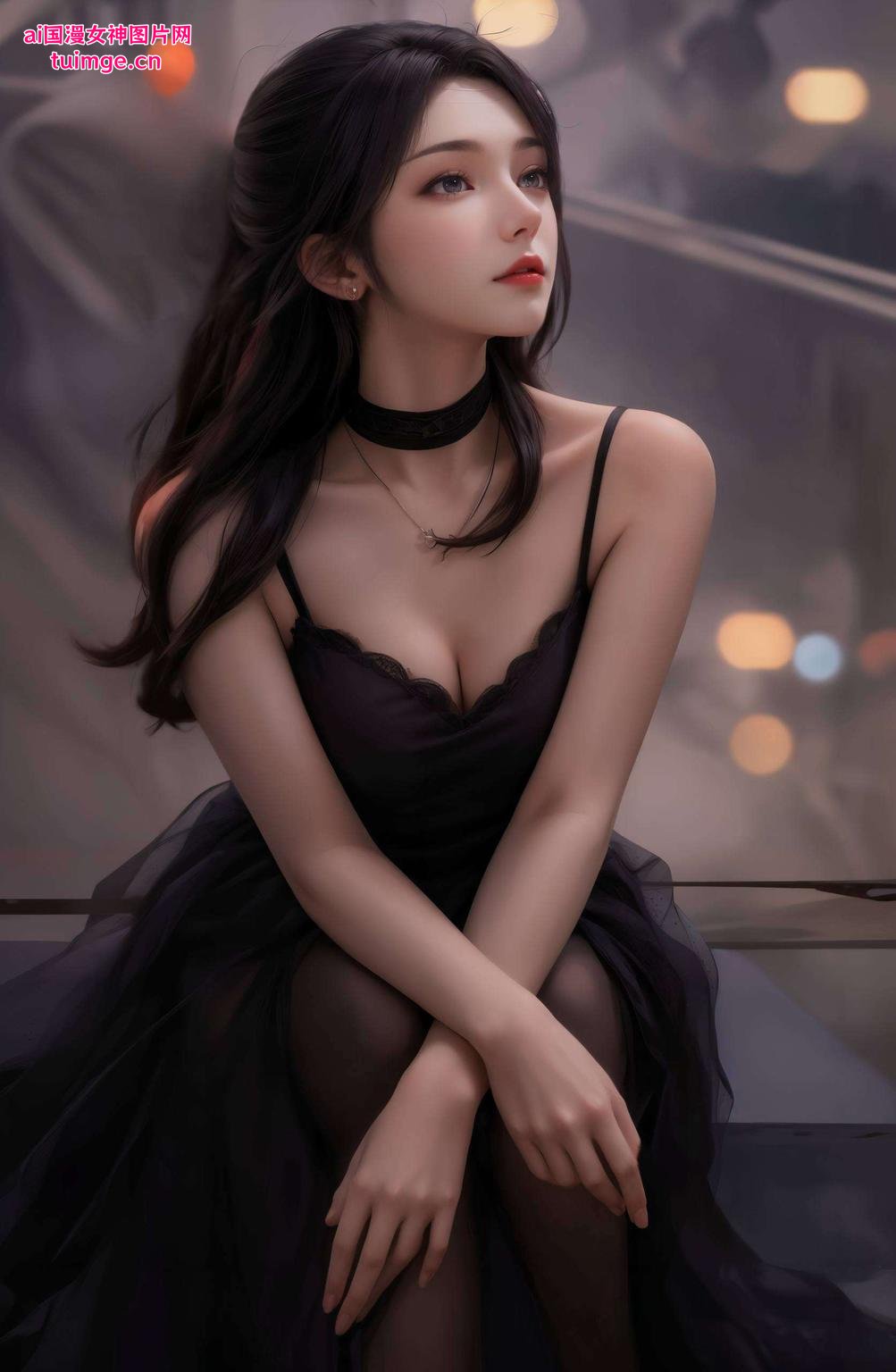 幽深的眼神藏着无尽哀愁墨色背景下